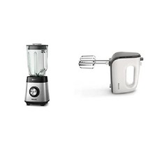독일 브랜드 PHILIPS 가전제품 대형 믹서기 블렌더 얼음 분쇄 기능(HR2291/41) 검정, 1000와트, 핸드 믹서와 번들