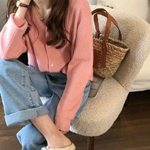봄 가을 바람 레이어드 브이넥 골지 니트 가디건 6color