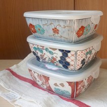 (일본) 하코야 나눔 도기 전자렌지용 뚜껑포함 사각 칸막이 냉장고 찬기 반찬통 (9type), 4칸-육각소나무