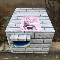 길고양이 겨울 집 실외 하우스 방한 방수 조립식, 문처마복고풍빨간색사각형구멍작은45x35x27cm