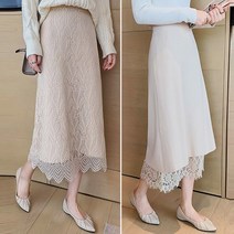 다이뻐 리틀깽스 빅사이즈 가을겨울 결혼식하객패션 모던심플 소프트 양면 레이스 니트스커트