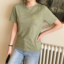 린다샵 테트슈 스마일 자수 라운드넥 반팔 티셔츠-cpt12159k32