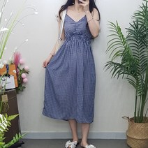 제이후 민소매 체크 뷔스티에 어깨 끈 조절 셔링 스모크 밴딩 롱 나시 원피스
