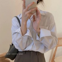 롱셔츠 스트라이프셔츠 간절기 봄코디 구김없는 기본 스프라이트셔츠 블라우스 걸치는 루즈핏 긴팔