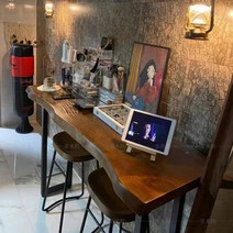 창가테이블 베란다테이블 좁고긴 폭좁은책상 긴 좁은 쇼파뒤선반 단단한 나무 막대 테이블 복고풍 오래된 집 창 발코니 디자인 거실 높은 테이블과 벽에 의자, [03] 전체판(내츄럴면):길이 140*폭 45*높이, [01] 지원 구조, [01] 조립하기