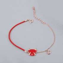 순은 감온 변색 송아지 레드 끈 팔찌 환적 소띠 해 복숭아꽃 꼬임 SL-0157