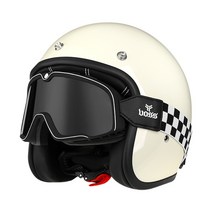 (모모이숍) VOSS 레트로 헬멧 오토바이 스쿠터 전동킥보드 헬멧 소두 헬멧, 유광 블랙 + 큰 고글