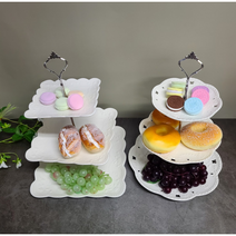 지안홈데코 3단 케이크 케익 스탠드 에프터눈 티타임 디저트 그릇 접시 2종, 사각형