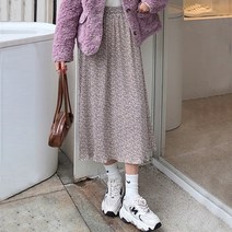 제이블리 벨벳 플레어 잔 꽃무늬 밴딩 롱 스커트