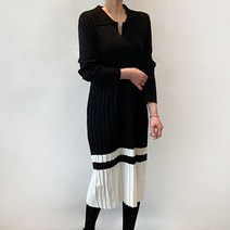 루즈핏 카라 배색 플리츠 주름 롱 원피스 가을 겨울 하객