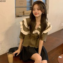 VSYOY 이중 반팔 시폰 셔츠