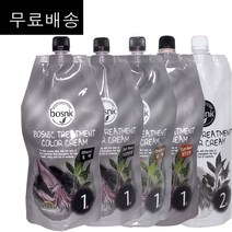 무료배송~ 보스닉 헤나 트리트먼트 컬러 크림 1제 2제 각500ml 헤나성분 참먹물성분 오징어먹물염색 헤어칼라 새치염색약 새치머리 정품, 진한갈색(다크브라운)