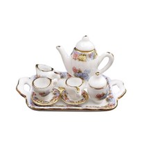 THE WAROOM SHOP 8Pcs 미니어처 도자기 차 컵 세트 인형 집 장식 주전자 주방, 다중, 세라믹, 보여진 바와 같이