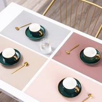 피케이유통 가죽 식탁매트 방수 식탁 테이블매트 4p, 베이지