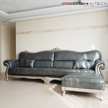모디쉬갤러리 명품 엔틱소파 1인용 4인용 스툴 천연통가죽 메탈그레이 알베르 고급 엔틱쇼파, 4인용 소파