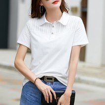 엘에프제트 여성 v넥 버튼 카라 반팔티셔츠 브이넥 심플 스판면티 반오픈 카라티