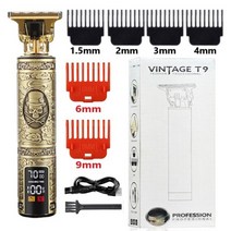남성용 전기 헤어 트리머 충전식 무선 클리퍼 전문 수염 커팅 머신 이발사 T9 0mm, 14 Skull LCD