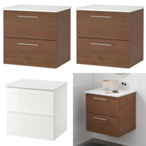 이케아 세면대 GODMORGON 고드모르곤/TOLKEN 톨켄 세면대2단하부장 브라운스테인 물푸레무늬/대리석 효과 62x49x60 cm