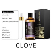 코코넛오일 마사지오일 가슴오일 바디오일100ml 순수 천연 티 트리 샌들 우드 에센셜 오일 디퓨저 플랜트, 14 Clove_01 100ml