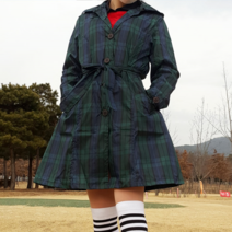 바로골프 여성 골프우의 방수 바람막이 비옷 레인코트 트렌치코트 체크그린, 골프우의 카키체크