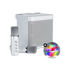 블루투스 노래방 슈퍼큐브777 듀얼 마이크 30W 고출력 + 사운드 미러볼 증정, 펄화이트(미러볼증정)