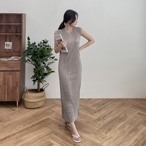 베이직 밑단트임 링클주름 민소매 롱 나시원피스