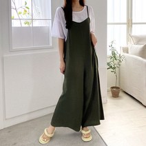 봄 여름 레이어드룩 30대 미시 여성 데일리 캐주얼 끈 멜빵 린넨 리넨 마 와이드 통 점프수트