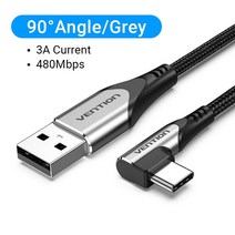 Vention USB C 타입 케이블 직각 충전기 삼성 S10 샤오미 mi9 10 프로 휴대폰 게임 고속 충전 3A, 01 Angle Grey_05 2m