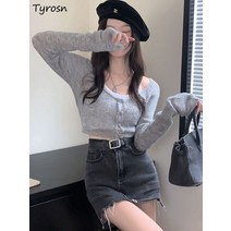 크롭 가디건 자켓 코디 봄 작물 카디건 여성 스키니 한 회색 부드러운 핫 걸스 모든 어