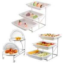 뷔페기물 접시 뷔페용기 조식 뷔페 한식 뷔페 그릇, 2cm 모조 도자기 접시  3개의 덮개