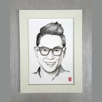국민초상화A4 인물스케치 강아지그림 고양이그림 레트로감성 100%수작업 특별한선물, 기본화이트액자(10000원)