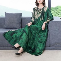 빅사이즈 드레스 느슨한 캐주얼 그린 프린트 비치 맥시 봄 여름 빈티지 플러스 사이즈 미디 우아한 여성 바디콘 파티 가운