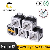 Cloudray Nema 17 스테퍼 모터 0.42N.m 1.7A 2 상 40mm 3D 프린터 용 4 리드 CNC 조각 밀링 머신, 01 17CS04A1pcs