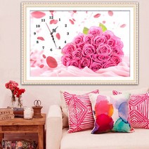 푸아이 3D 보석 십자수 핑크 장미 시계+행운십자수(30x30) 사칭업체주의 판매자 푸아이 꼭 확인후 주문 PW535, 1세트, 50x36cm
