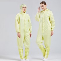 여름 가을 방진복 무진복 제전복 정전기 방지 방전복 남녀 방호복 래커복 블루 화이트 페인트 작업복, 옐로 점프슈트, 1개