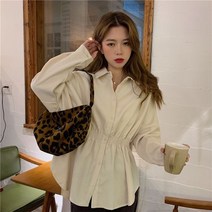 WZC 봄가을 카라 남방 셔츠 무지 밴딩 슬림핏 블라우스 빅사이즈여성의류 S~5XL