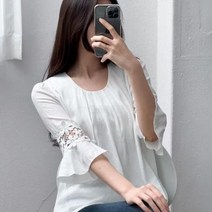 바보사랑 여자 레이스 플라워 7부소매 블라우스.옷자락(무료배송)