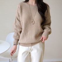 데일리앤 모카 여성 겨울 꽈배기 라운드 니트