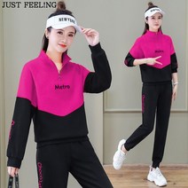 JUST FEEL!NG 패션 캐주얼 여성 운동복세트 슬림핏 맨투맨 트레이닝복 츄리닝복 반집업 조거팬츠 2종 세트