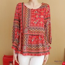 챔코 화려한 패턴 언발 긴팔 블라우스 패턴셔츠 빅사이즈 브라우스 아사면 마블라우스