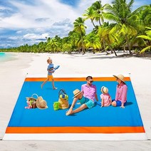캠핑 담요 모래 방지 오버사이즈 방수 비치 매트 200 7 x 248 9cm(79 98인치) 접이식 휴대용 5~8명의 을 위한 경량 피크닉 야외 여행 하이킹 그늘을 말뚝 포함 세탁, Orange white and Bule