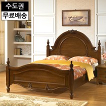 폴 엔틱 스타일 원목 침대프레임(퀸Q브라운), 엔틱브라운