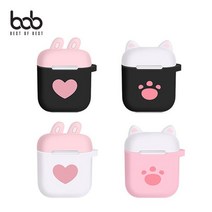 bob 큐티 쫑긋 에어팟 키링세트 실리콘 범퍼케이스 W3B0878, 수앤진쿠팡 화이트_하트_스티커증정