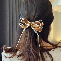 소공녀 롱리본 머리핀+머리끈 2개 세트 골프리본핀 헤어 악세사리, 브라운 Brown, 1세트