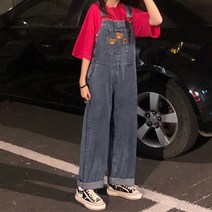 린넨오버롤 여자청멜빵바지 정비공점프수트 브이넥점프수트