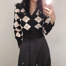 더핑크 / [더핑크] 로뎀 브이넥 아가일 니트 가디건