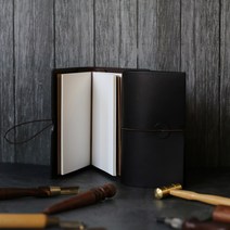 702 가죽 다이어리 만년 각인 빈티지 다꾸 수첩 노트 커버 커플 일기 소량 주문 제작, 블랙