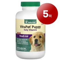 리암마켓 NaturVet 네이처벳 강아지용 건강 구취 제거 관리 보충제 데일리 비타민 플러스 츄어블 60정 1팩, 5팩