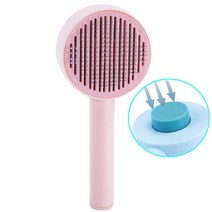 고양이 마사지기 브러시 원 버튼 반려동물 털 제거 마사지 개 손질 셀프 클리닝 빗 애완 동물 용품 청소, Pink