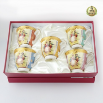 라이브잇 로얄에식스 엔틱풍 골드라인 빈티지 황실명화 머그 5종 세트, 14세트, 혼합색상